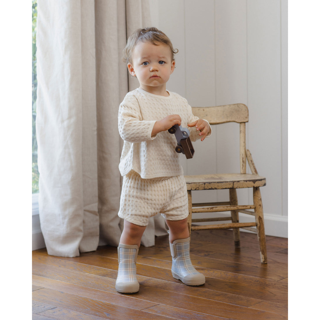Quincy Mae Blue Plaid Rain Boots
