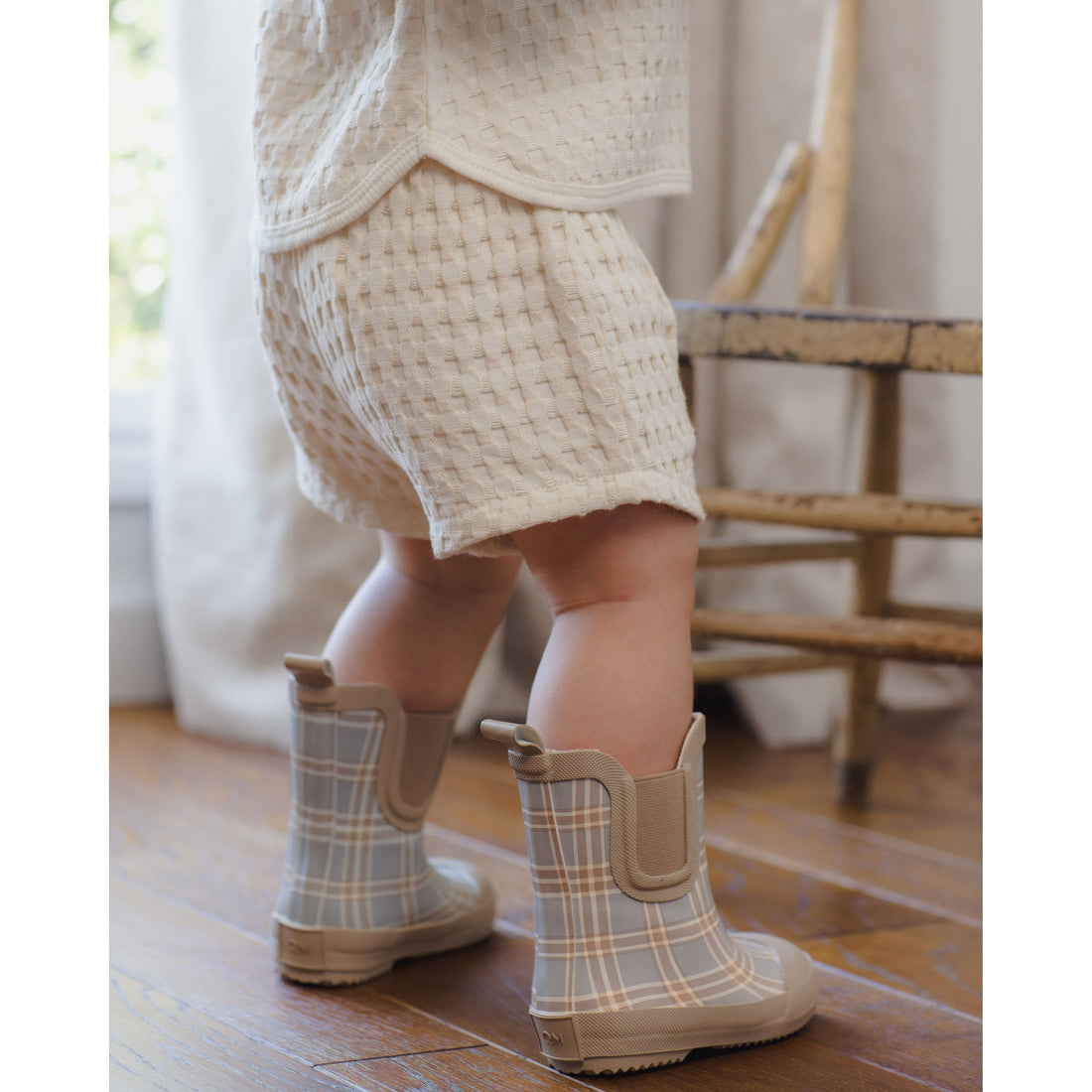 Quincy Mae Blue Plaid Rain Boots