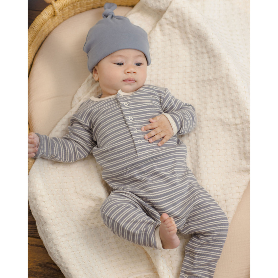 Quincy Mae Slate Microstripe Ribbed Baby Jumpsuit