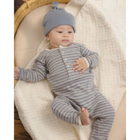 Quincy Mae Slate Microstripe Ribbed Baby Jumpsuit