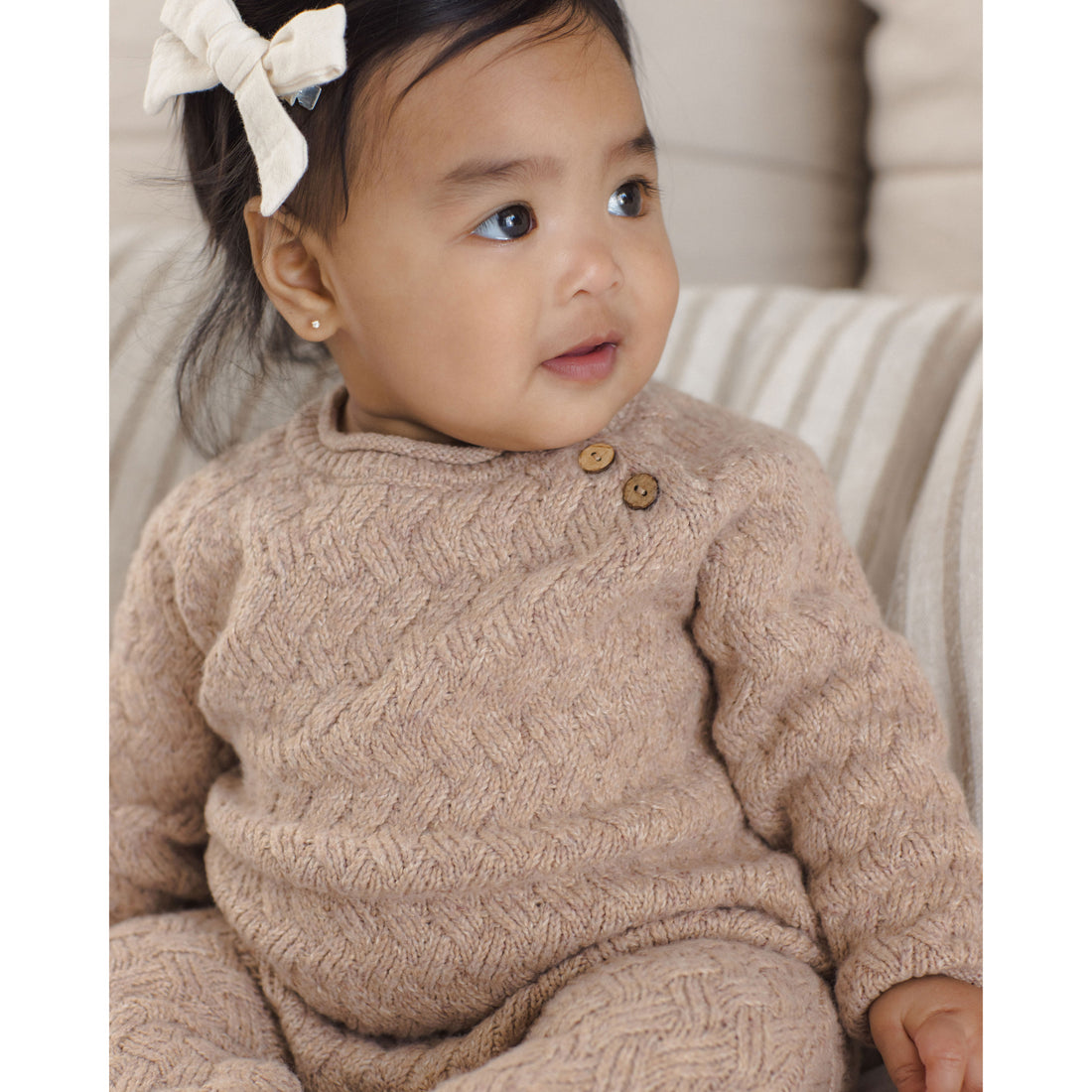 Quincy Mae Heathered Almond Cozy Heather Knit Jumpsuit