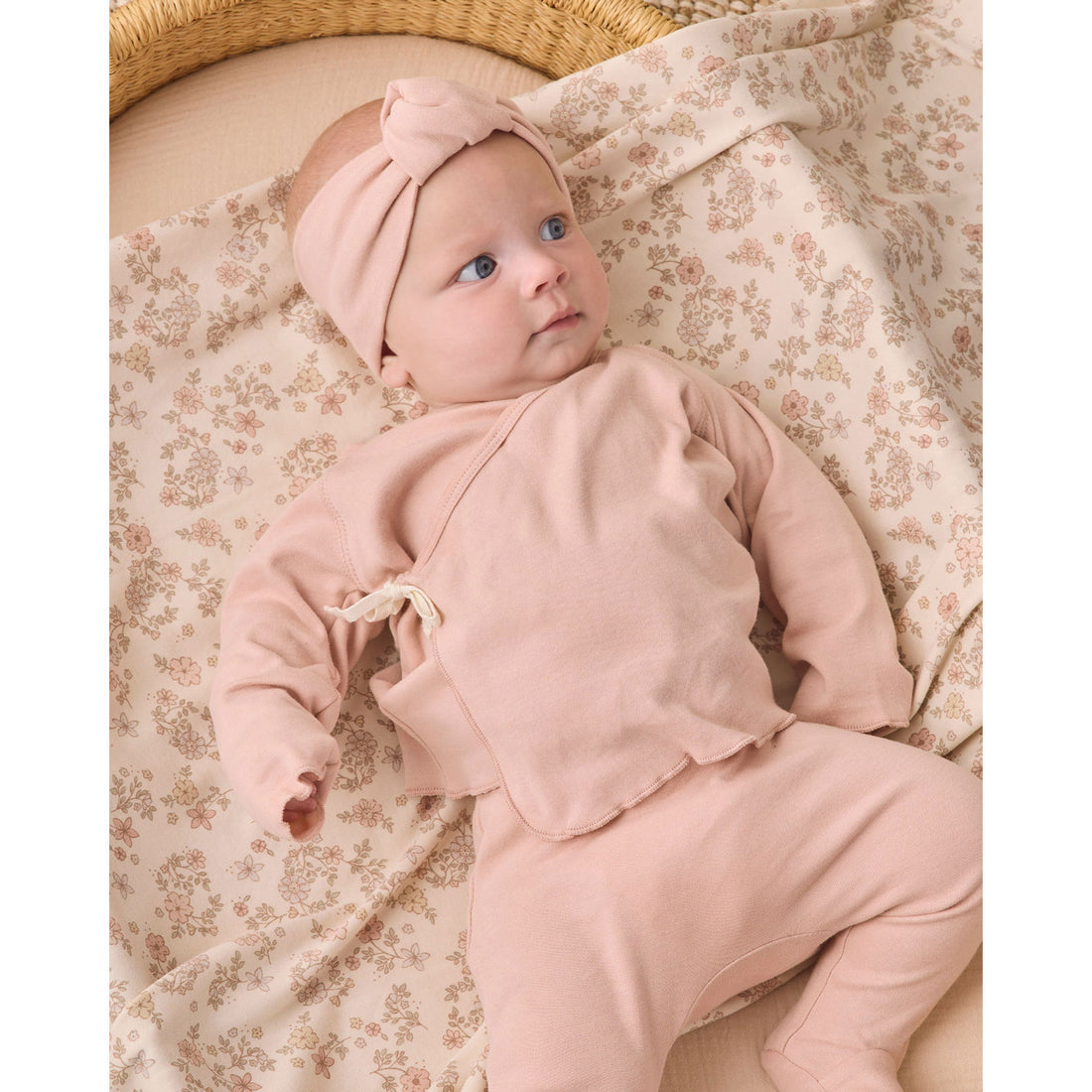 Quincy Mae Dusty Rose Wrap Top + Footed Pant Set
