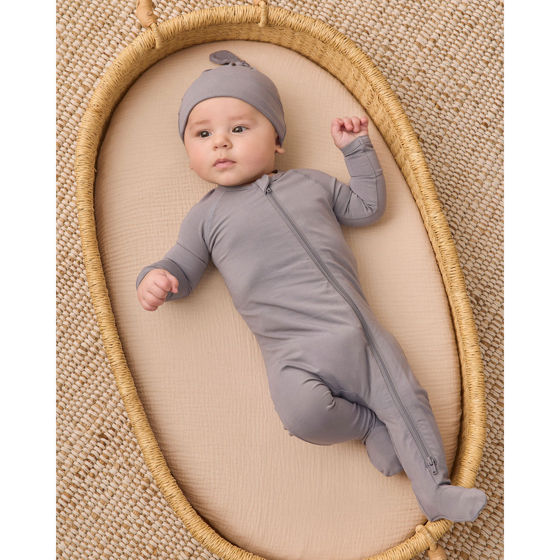 Quincy Mae Slate Bamboo Zip Footie