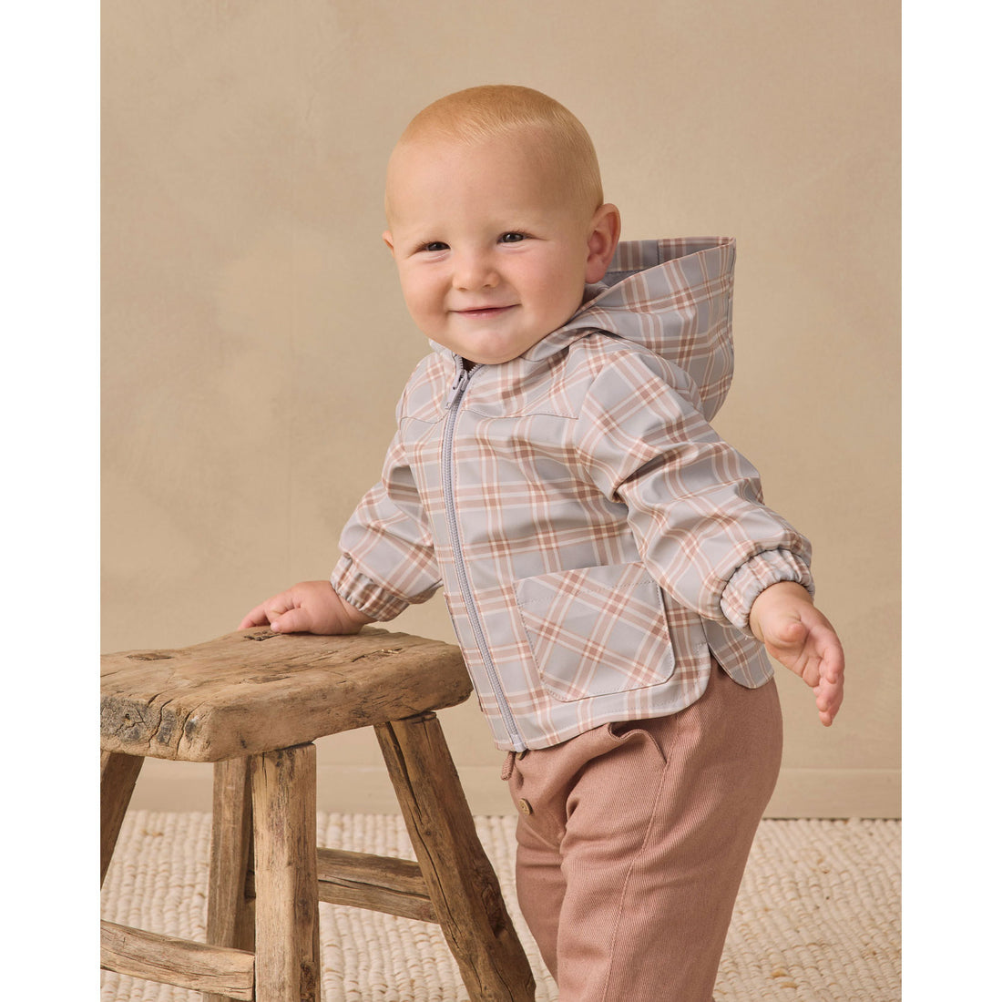 Quincy Mae Blue Plaid Rain Coat