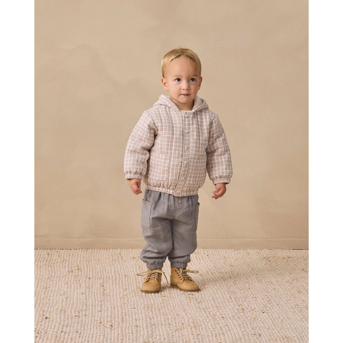 Quincy Mae Blue Gingham Hooded Woven Jacket
