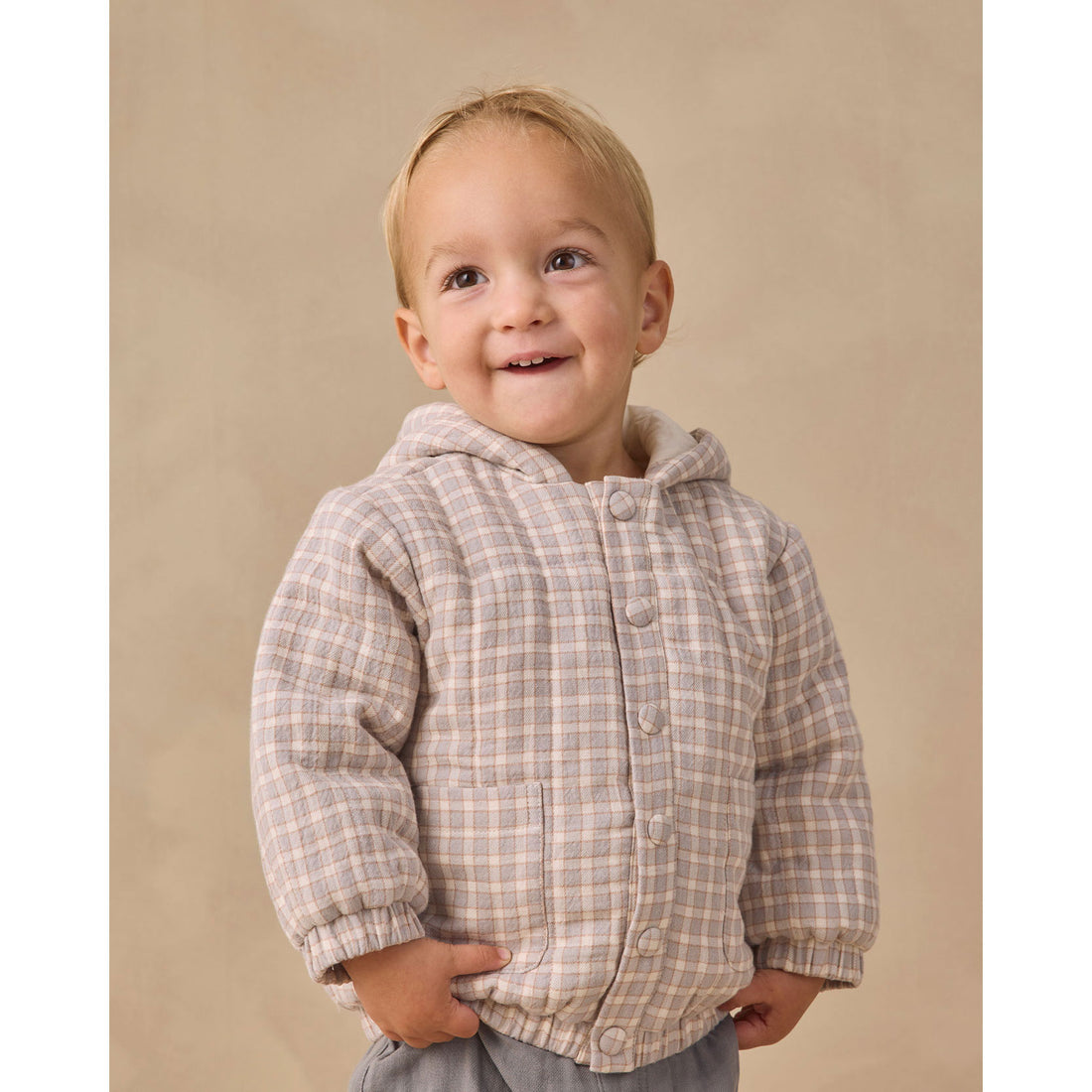 Quincy Mae Blue Gingham Hooded Woven Jacket