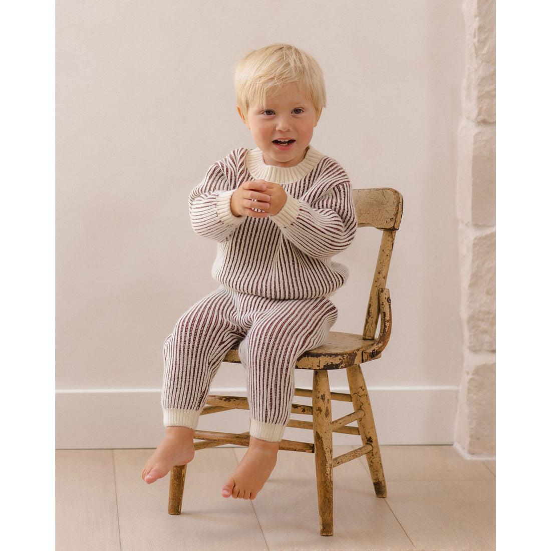 Quincy Mae Black Cherry Stripe Relaxed Knit Sweater