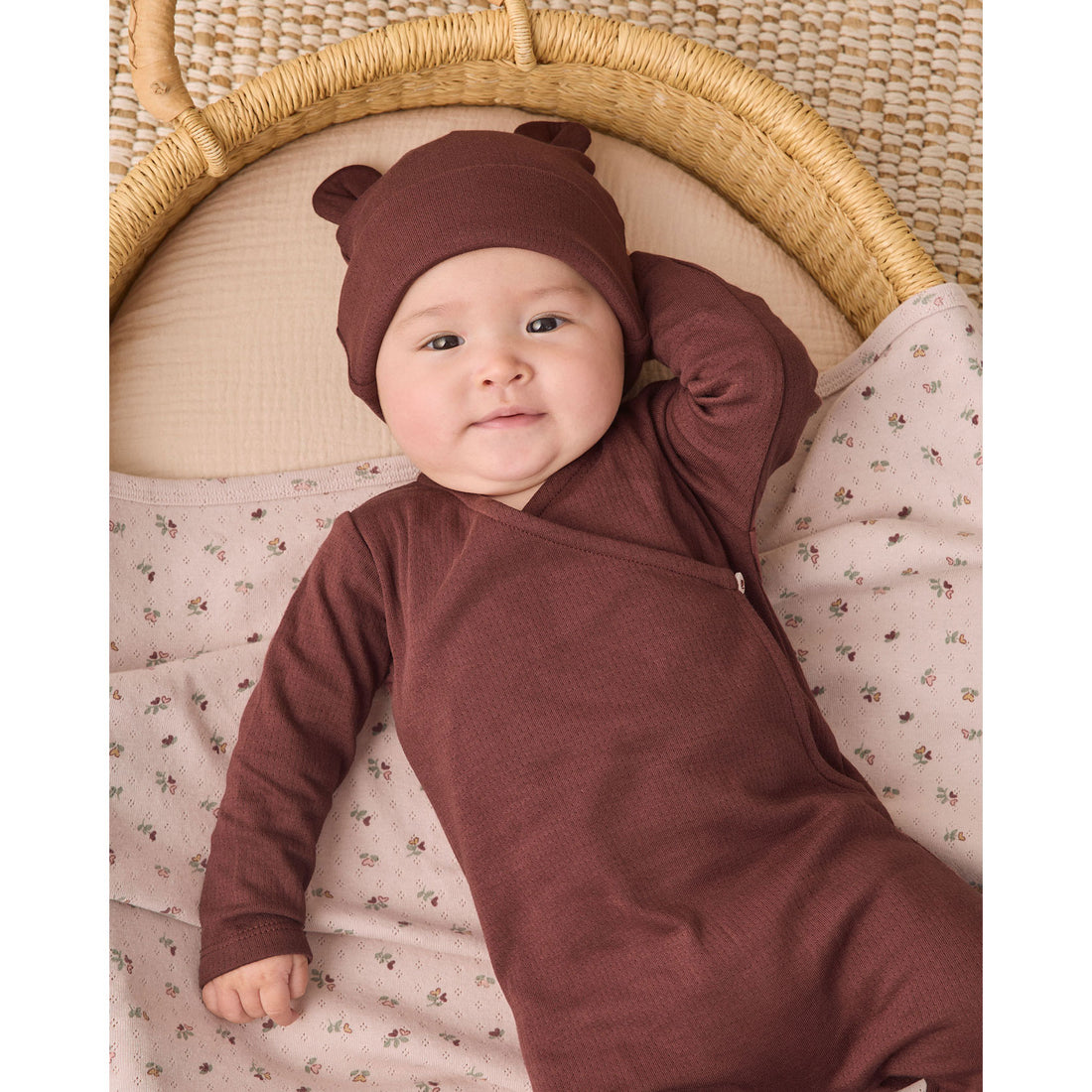 Quincy Mae Black Cherry Pointelle Wrap Footie