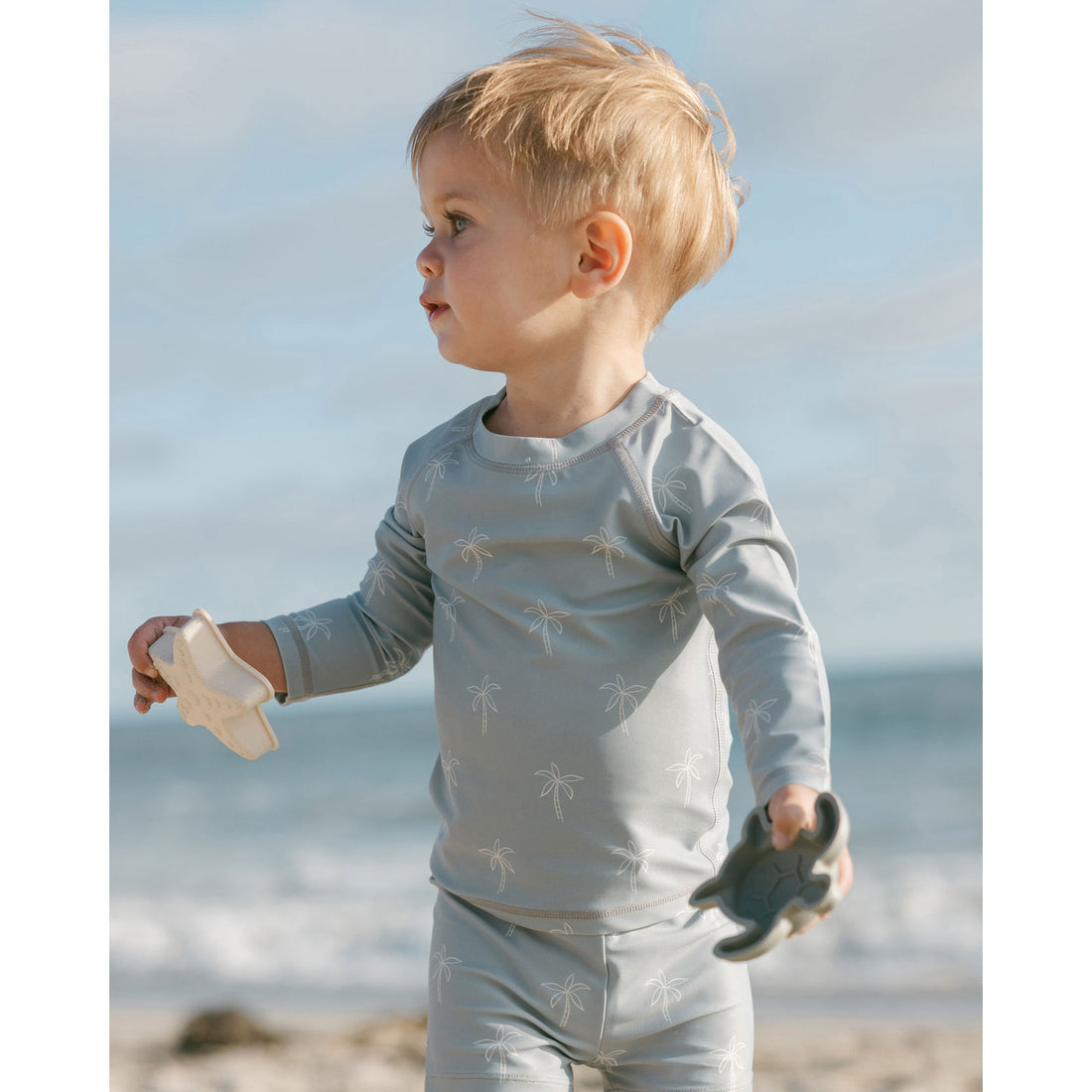 Quincy Mae Blue Palms Finn Rash guard + Short Set