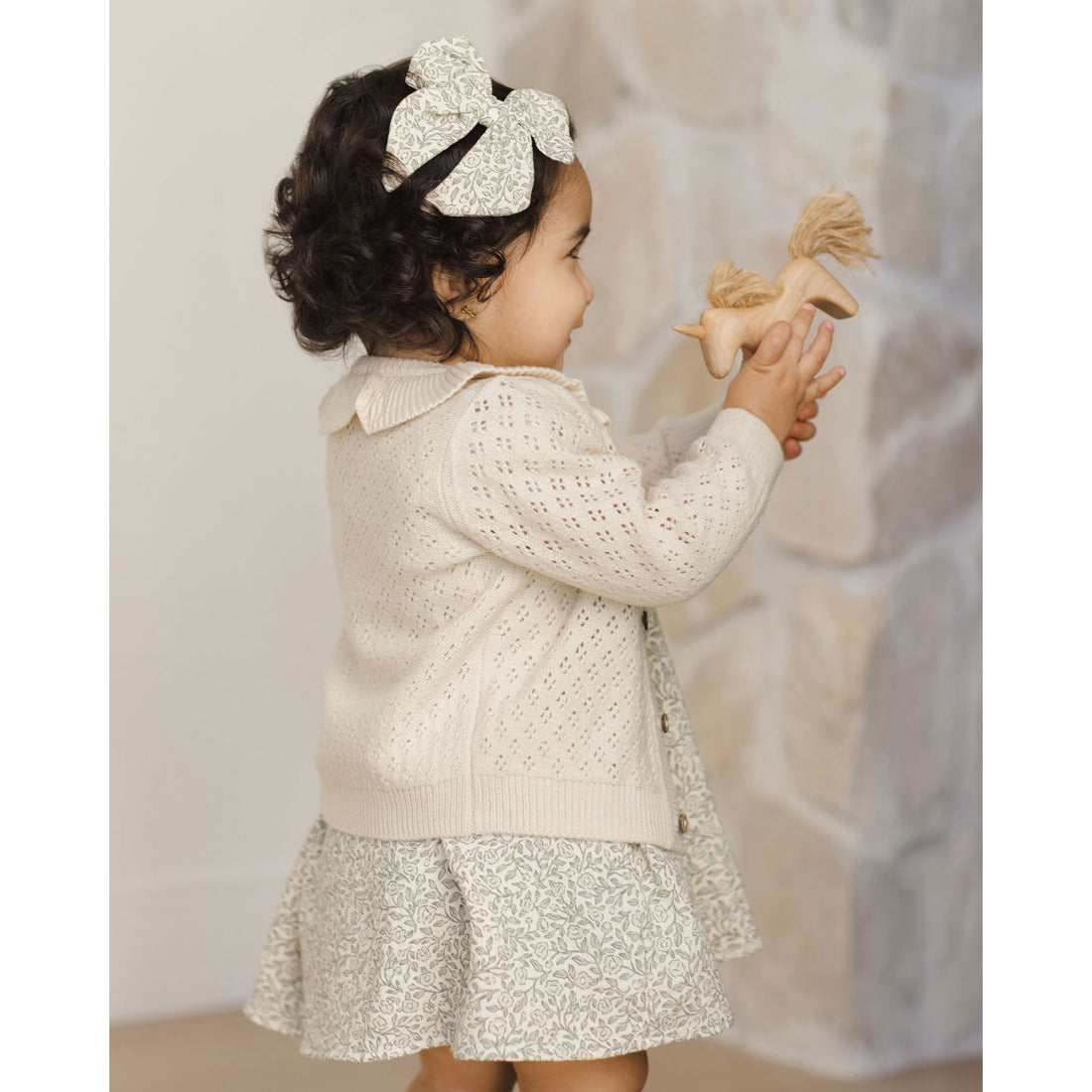 Quincy Mae Natural Ruffle Collar Cardigan