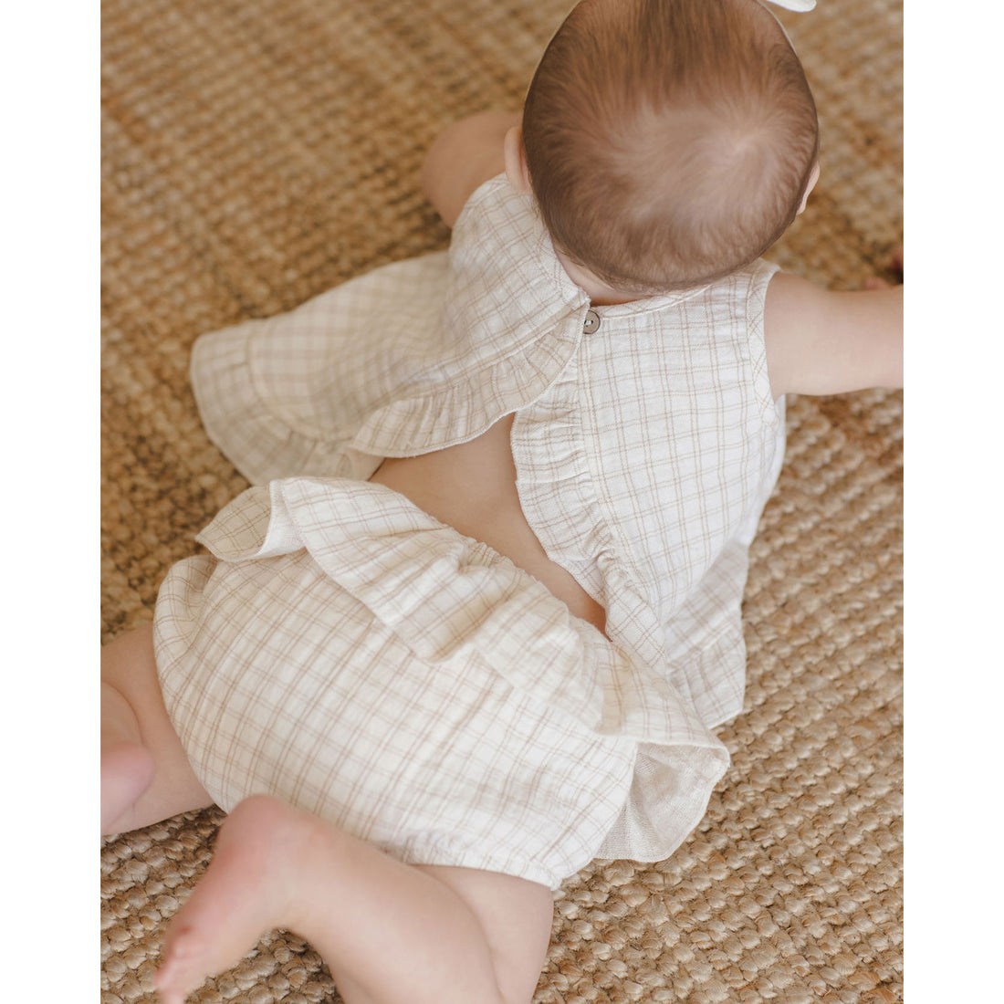 Quincy Mae Oat Check Ruffled Tulip Top + Bloomer Set