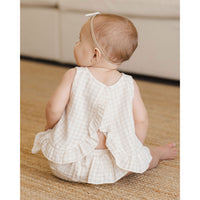 Quincy Mae Oat Check Ruffled Tulip Top + Bloomer Set