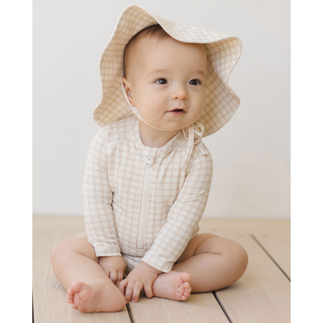 Quincy Mae Oat Check Long Sleeve One-Piece Rashguard