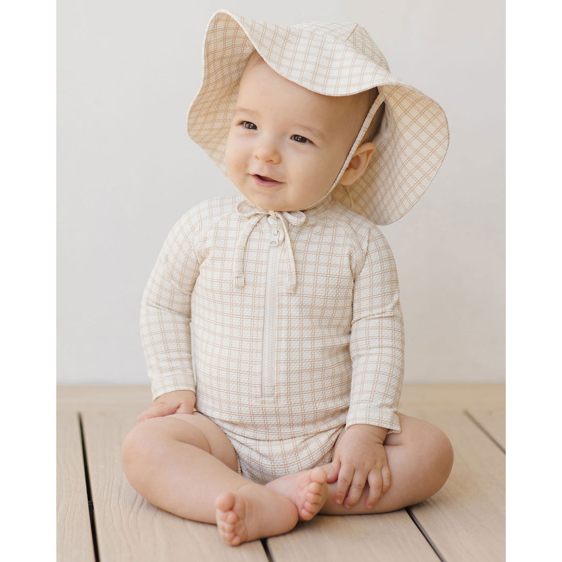 Quincy Mae Oat Check Long Sleeve One-Piece Rashguard