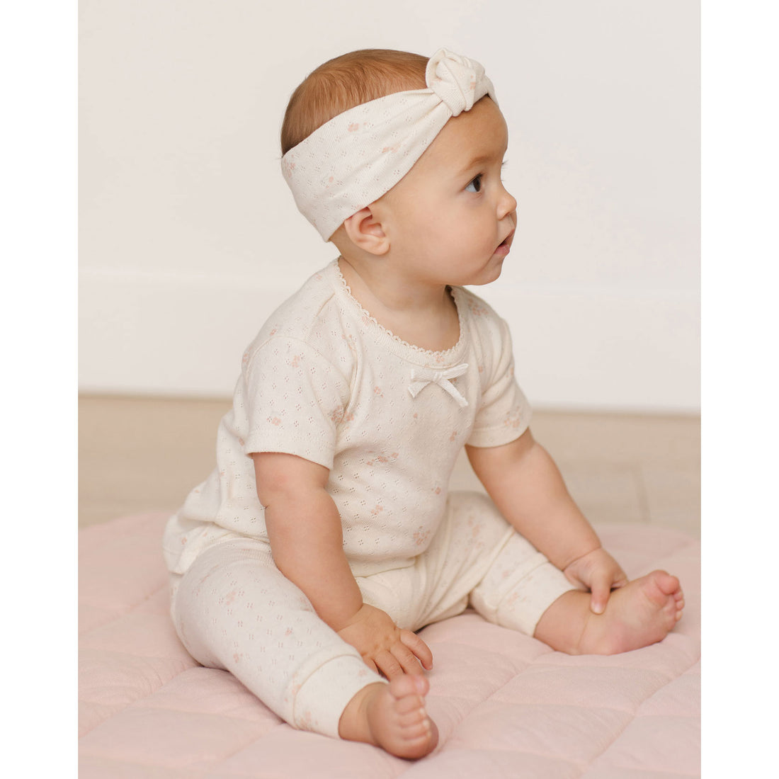 Quincy Mae Pink Ditsy Pointelle Knotted Headband