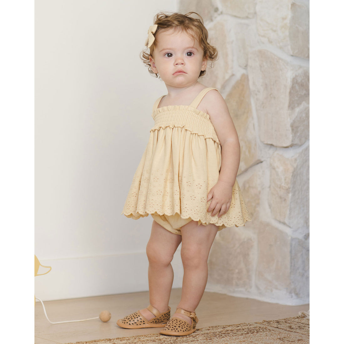 Quincy Mae Yellow Mae Smocked Top + Bloomer Set