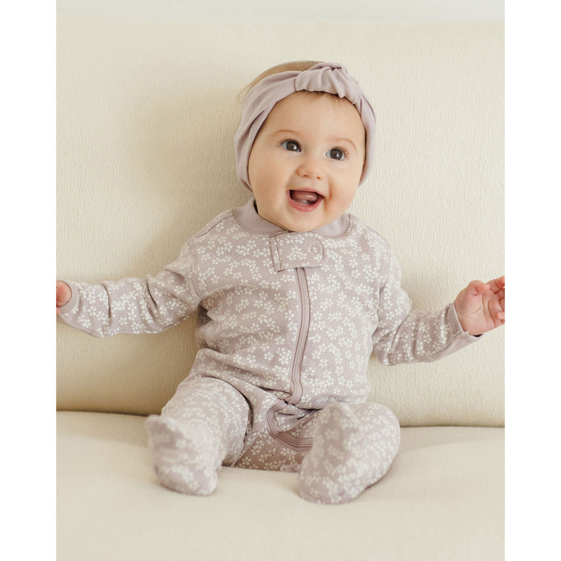 Quincy Mae Lavender Ditsy Zip Long Sleeve Sleeper Footie