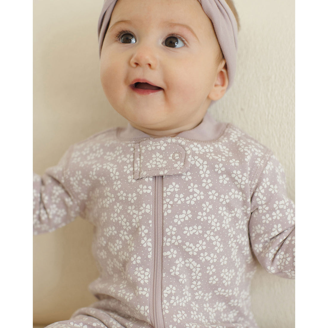 Quincy Mae Lavender Ditsy Zip Long Sleeve Sleeper Footie