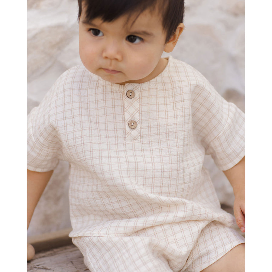 Quincy Mae Oat Check Woven Boxy Top + Short Set