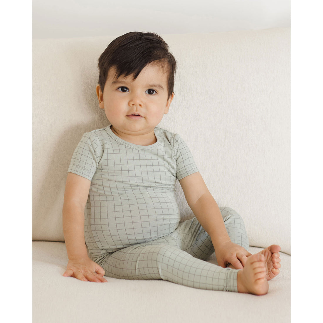 Quincy Mae Sage Grid Bamboo Short Sleeve Pajama Set