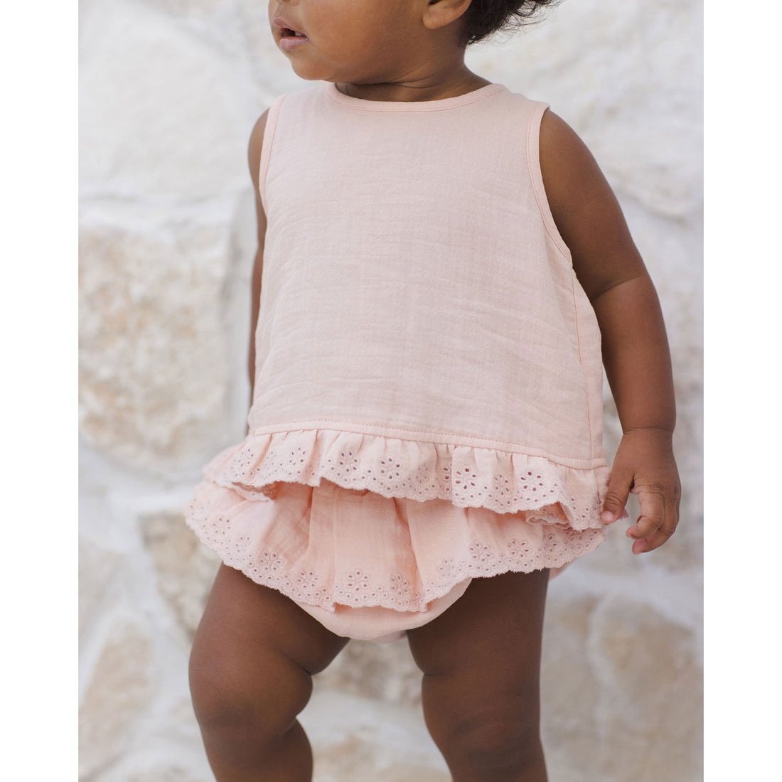 Quincy Mae Melon Ruffled Tulip Top + Bloomer Set