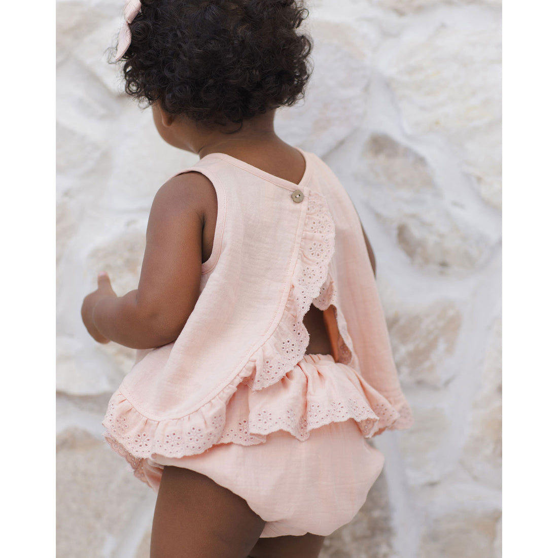 Quincy Mae Melon Ruffled Tulip Top + Bloomer Set