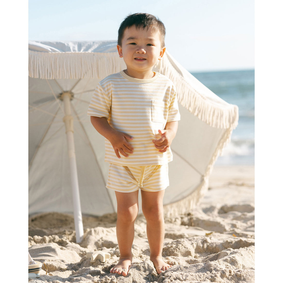 Quincy Mae Yellow Stripe Finn Rashguard + Short Set