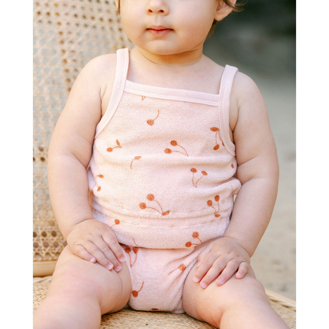 Quincy Mae Cherries Terry Cinch Romper