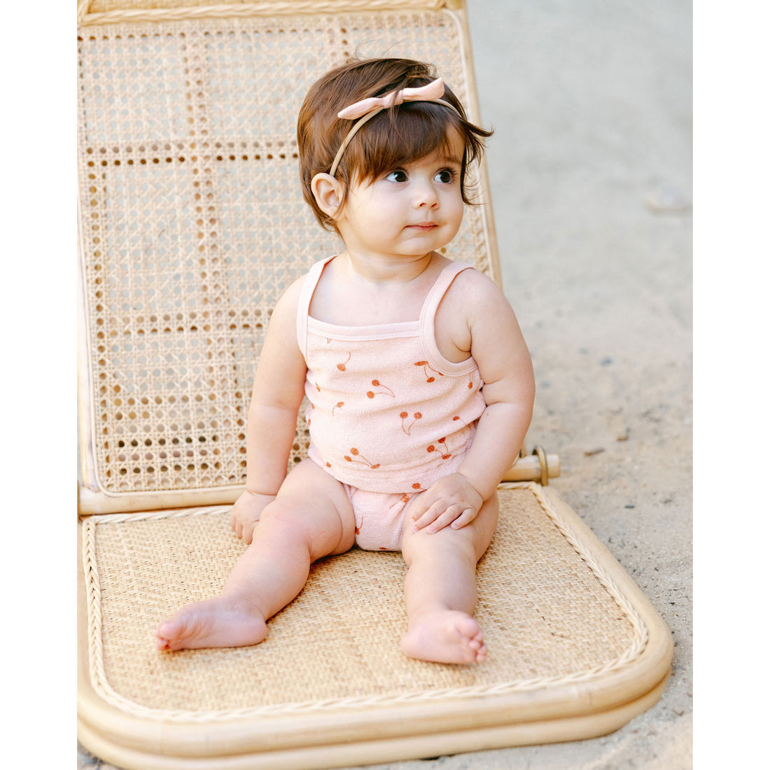 Quincy Mae Cherries Terry Cinch Romper