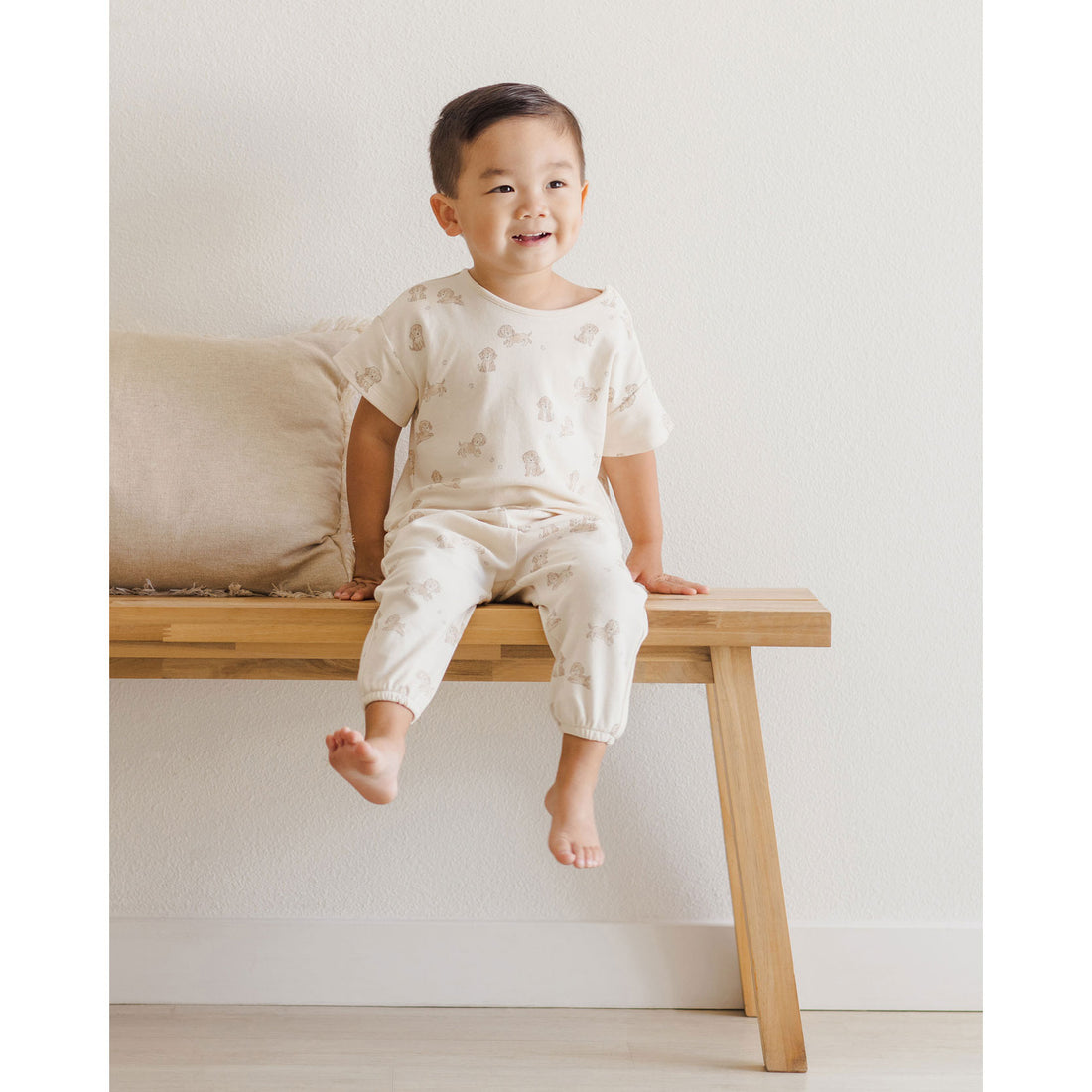 Quincy Mae Natural Puppies Jersey Tee + Pant Set
