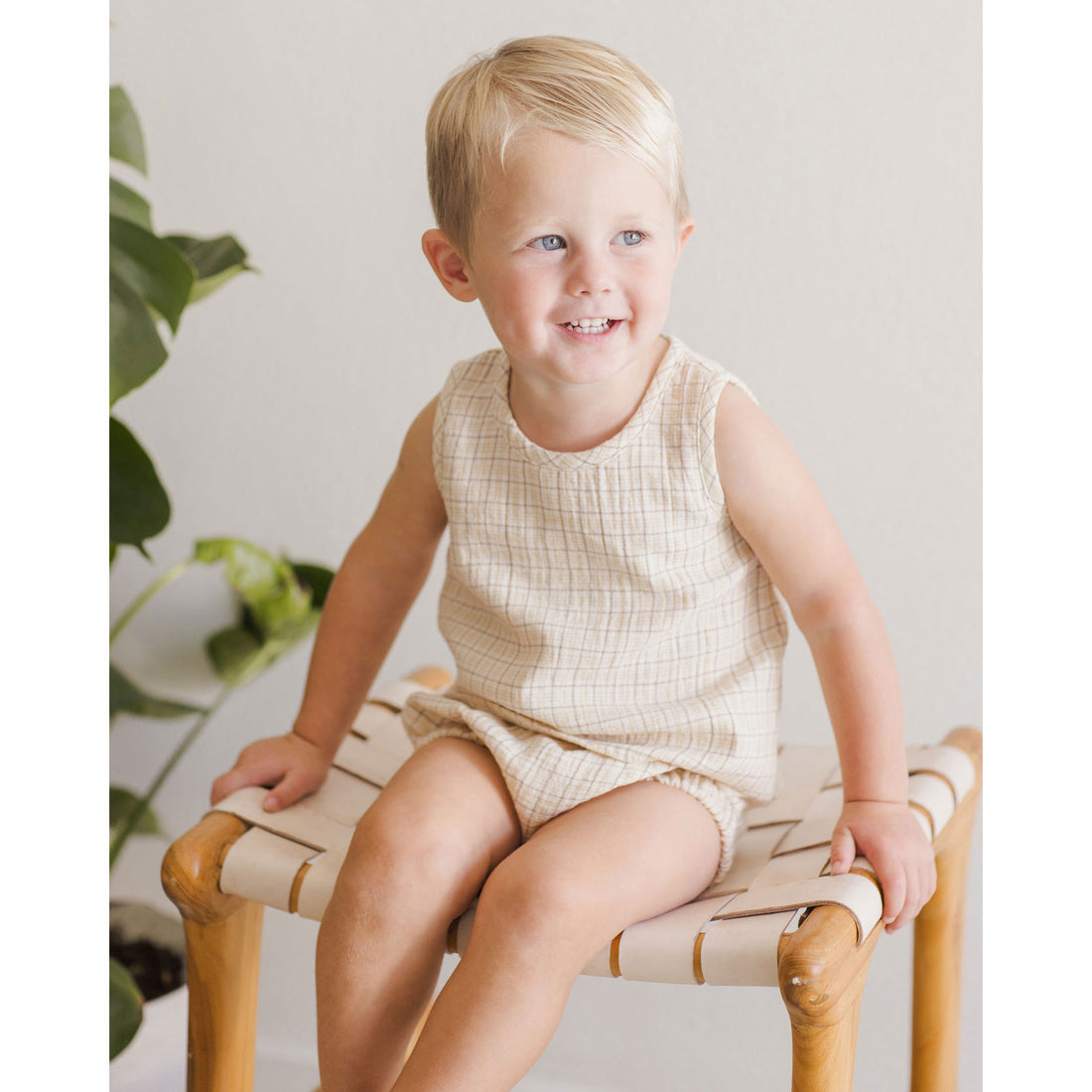 Quincy Mae Yellow Plaid Woven Tank + Short Set