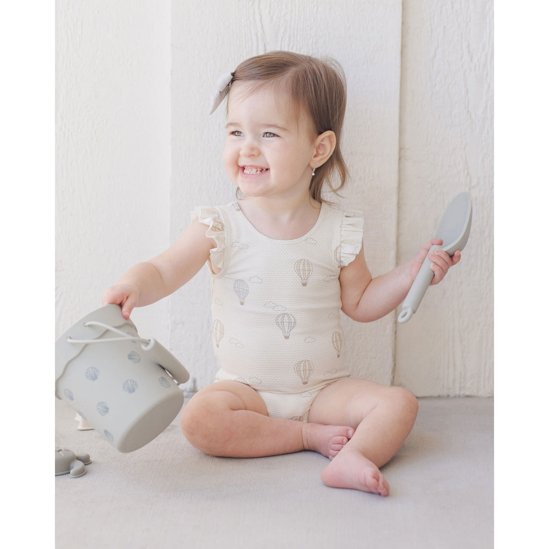 Quincy Mae Ivory Hot Air Balloons Scoop Back One Piece