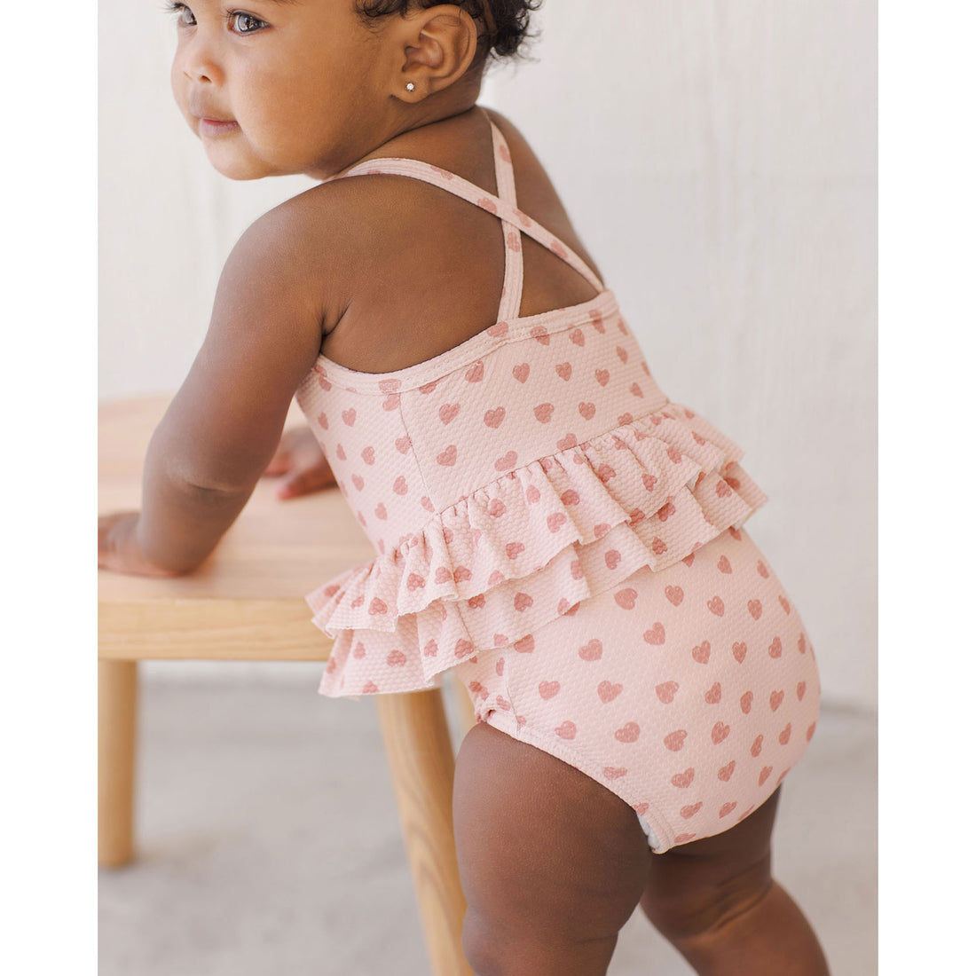 Quincy Mae Bubble Gum Heart Ruffled Swimsuit