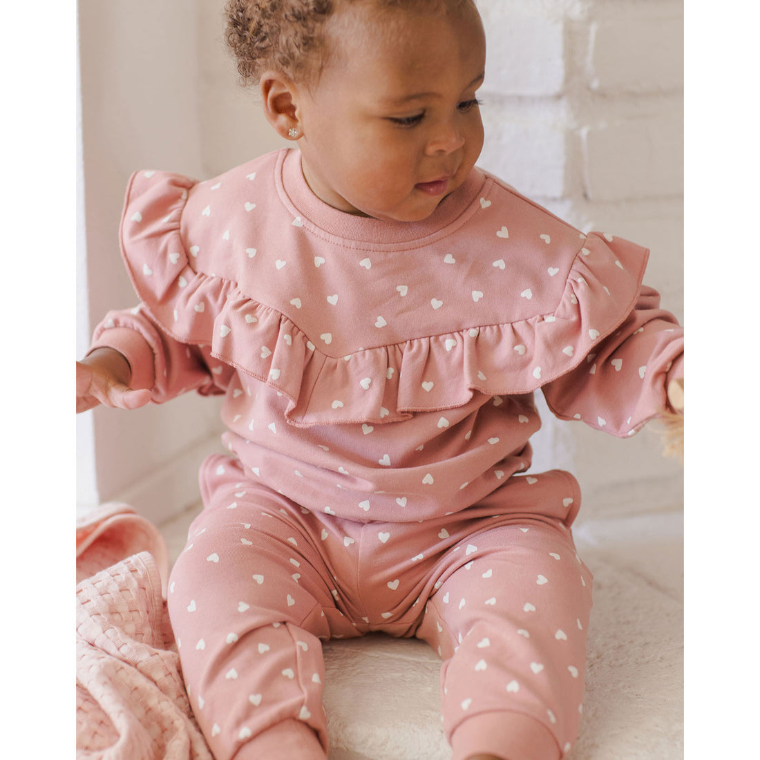 Quincy Mae Lipstick Hearts Ruffle Sweatshirt
