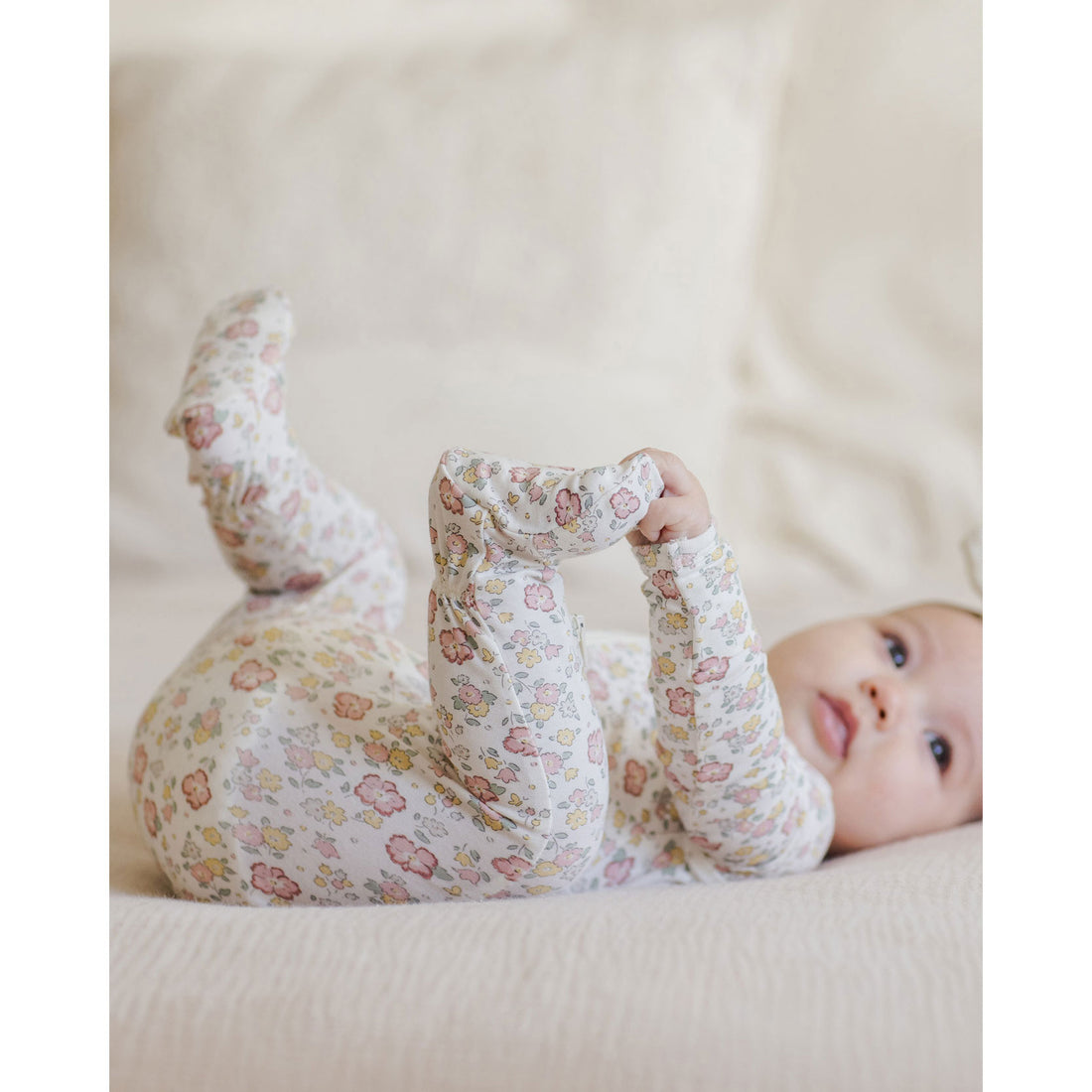 Quincy Mae Ivory Bloom Bamboo Zip Footie