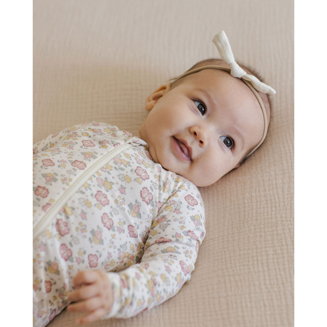 Quincy Mae Ivory Bloom Bamboo Zip Footie