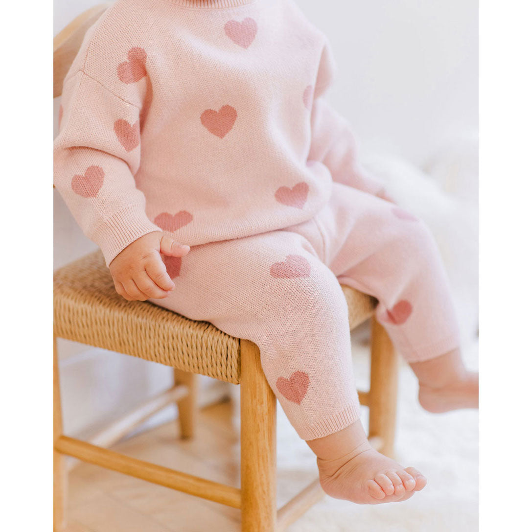 Quincy Mae Bubble Gum Heart Knit Pants