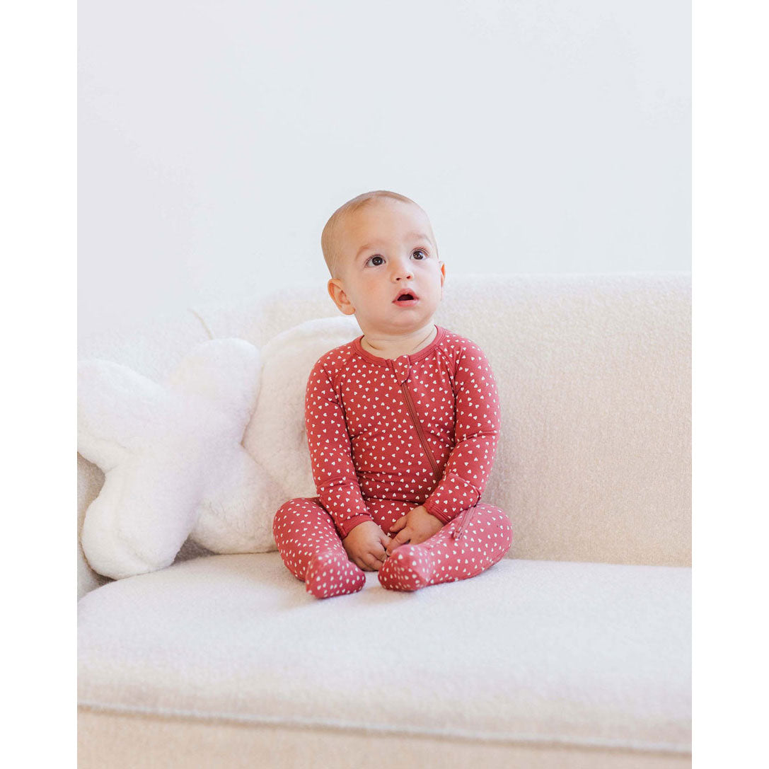 Quincy Mae Red Tiny Hearts Bamboo Zip Footie
