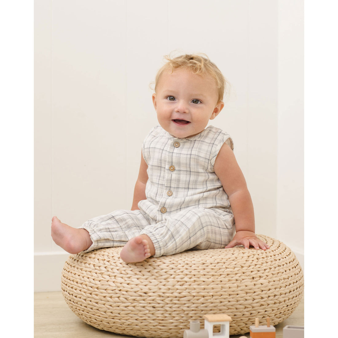 Quincy Mae Blue Plaid Woven Jumpsuit
