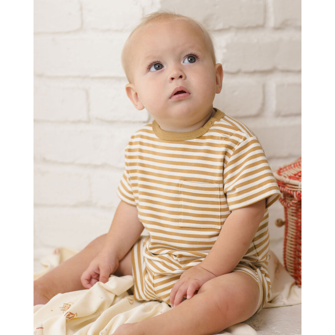 Quincy Mae Honey Stripe Boxy Pocket Tee + Short Set