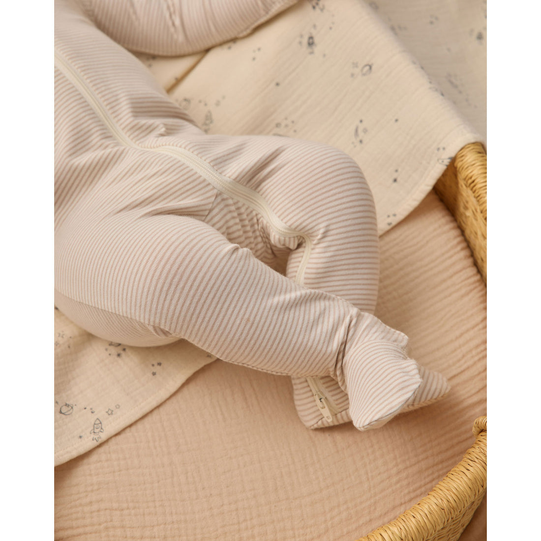 Quincy Mae Oat Microstripe Zip Longsleeve Sleeper Footie