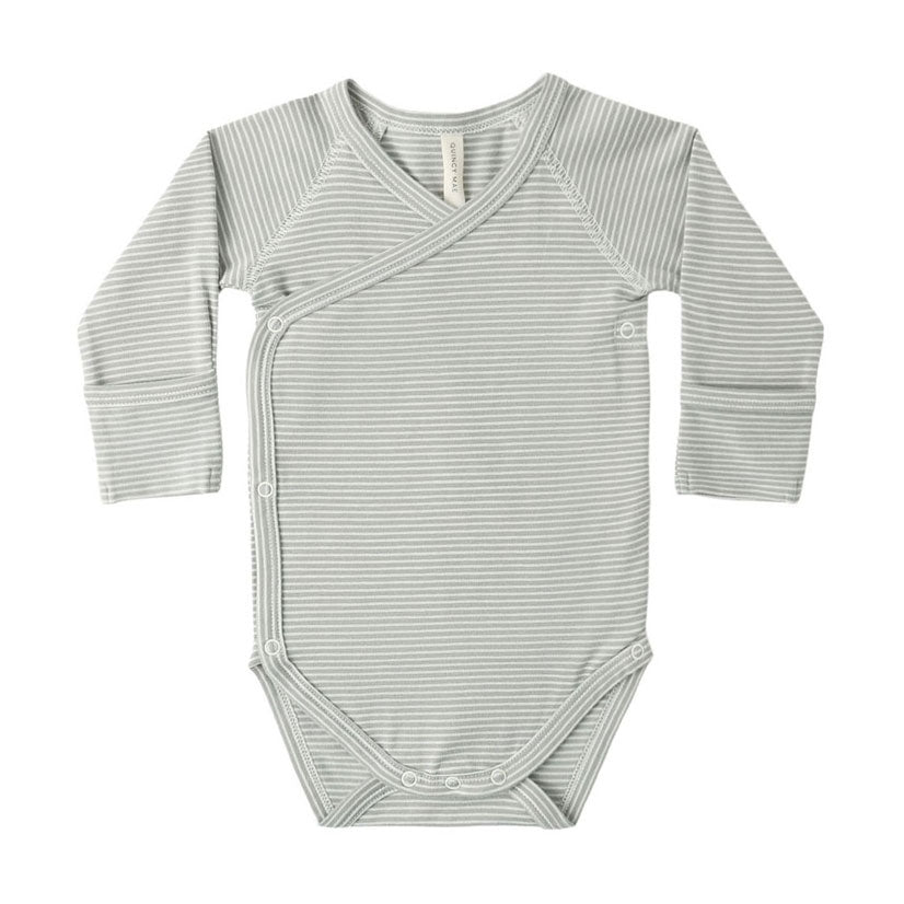 Quincy Mae Sage Micro Stripe Side Snap Bodysuit