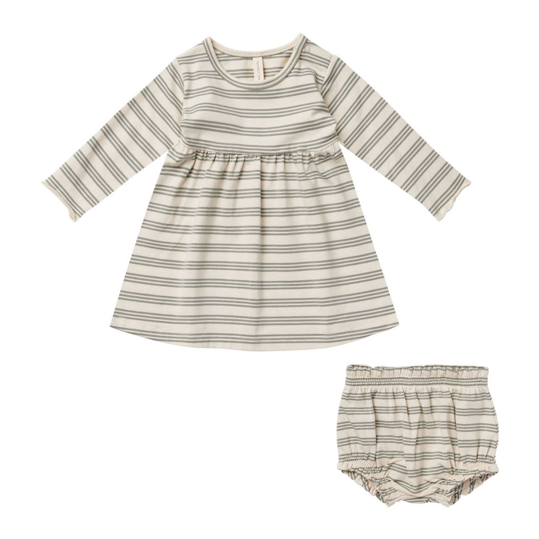 Quincy Mae Basil Stripe Long Sleeve Baby Dress