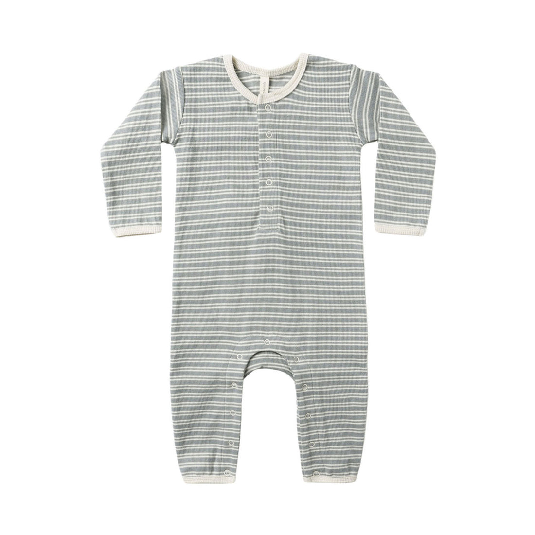 Quincy Mae Steel Blue Micro Stripe Ribbed Baby Jumpsuit