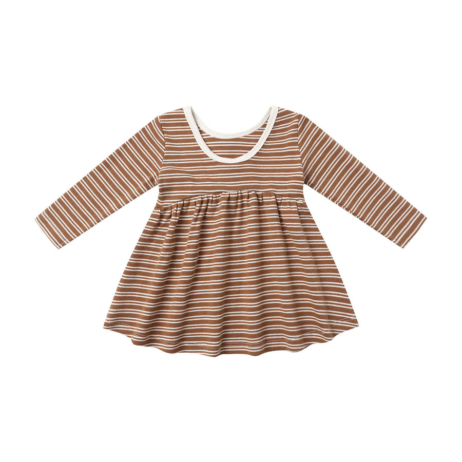 Quincy Mae Cedar Micro Stripe Ribbed Long Sleeve Dress