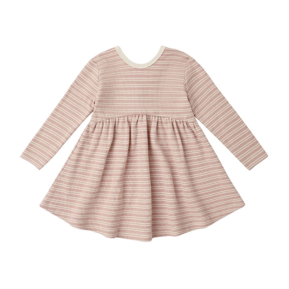 Quincy Mae Dusty Rose Microstripe Ribbed Long Sleeve Dress
