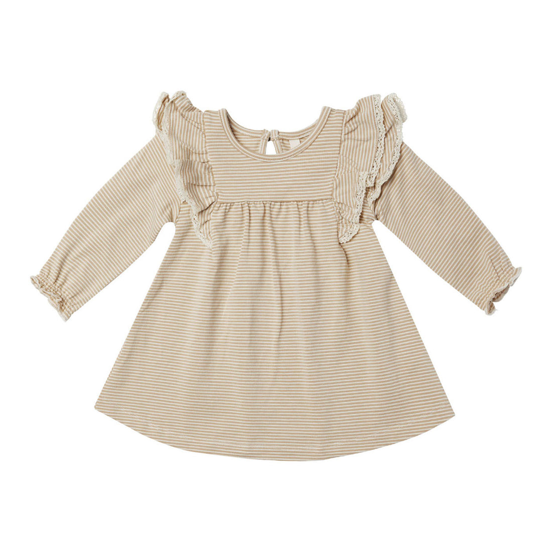 Quincy Mae Latte Micro Stripe Long Sleeve Flutter Dress