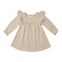 Quincy Mae Latte Micro Stripe Long Sleeve Flutter Dress