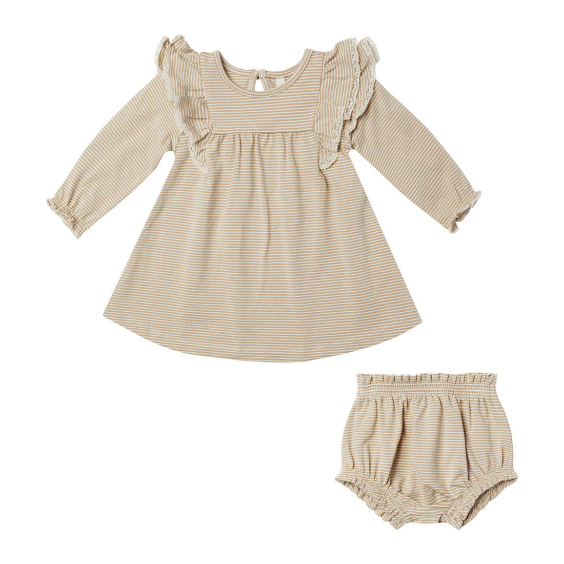 Quincy Mae Latte Micro Stripe Long Sleeve Flutter Dress