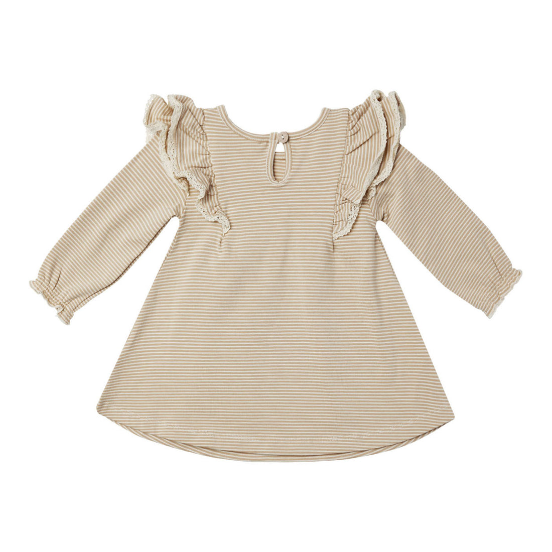 Quincy Mae Latte Micro Stripe Long Sleeve Flutter Dress